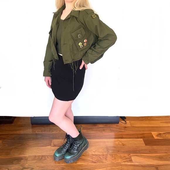 90’s Vintage grunge Canadian army green cargo Utility jacket coat cropped Marvel - Picture 4 of 4